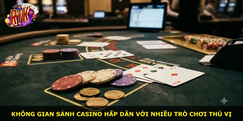 Không gian sảnh casino hấp dẫn với nhiều trò chơi thú vị