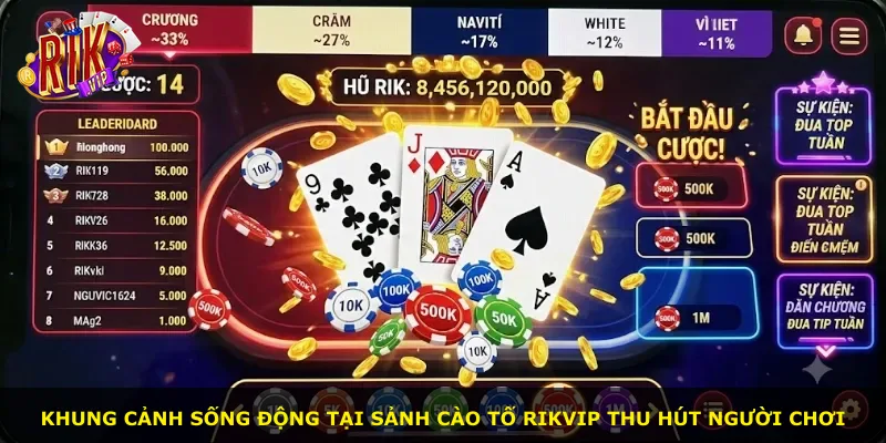 Khung cảnh sống động tại sảnh Cào Tố Rikvip thu hút người chơi
